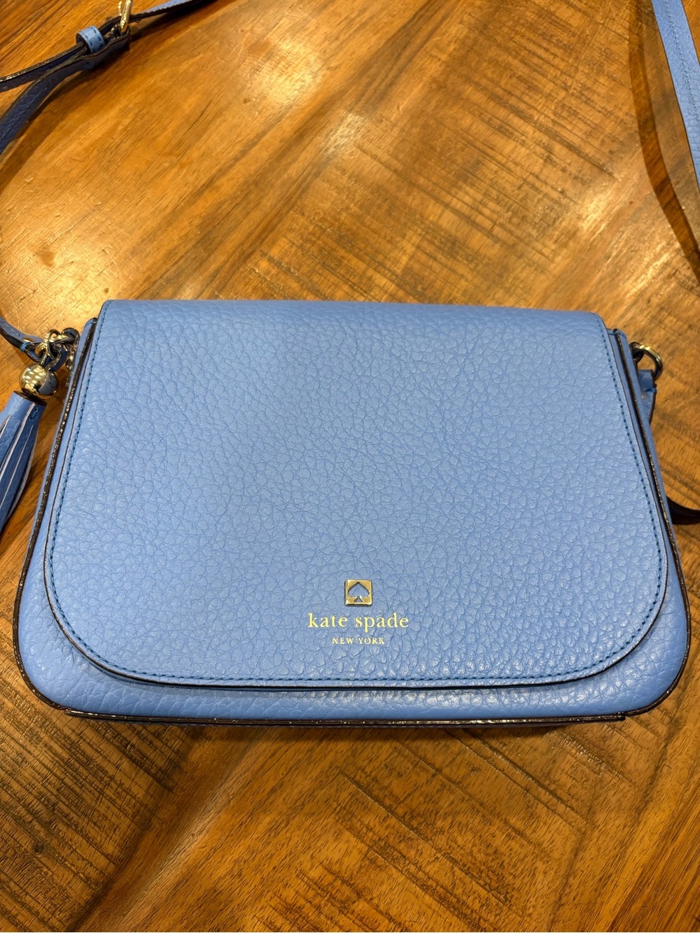Kate Spade “Tower Court” Periwinkle Blue Leather Crossbody Bag with Tassel - Picture 3 of 8